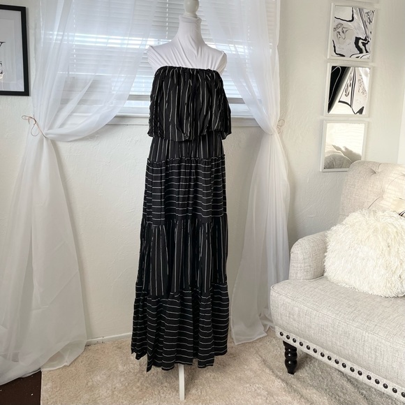 Mustard Seed Long Pin Stripe Strapless Maxi Dress NWT - Picture 4 of 6